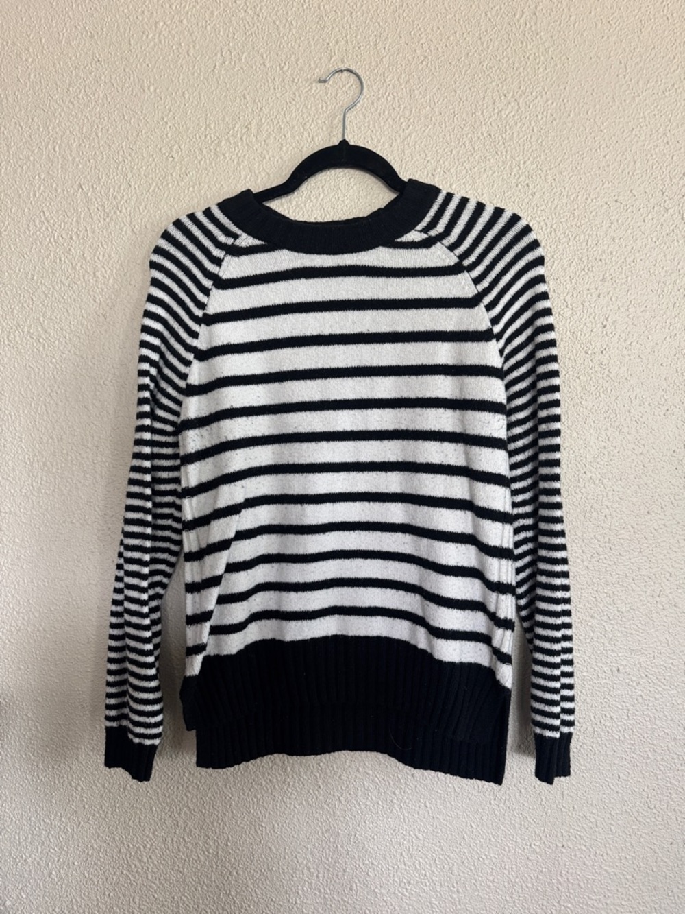 Time and Tru Black and White Striped Crewneck Sweater